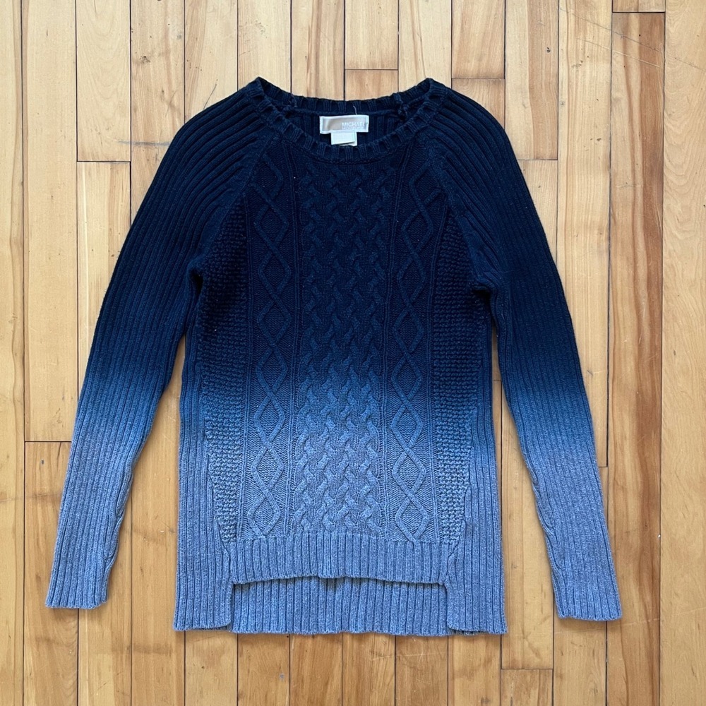 Michael Kors Ombre Cable Knit Sweater Navy Blue Light Blue Size S